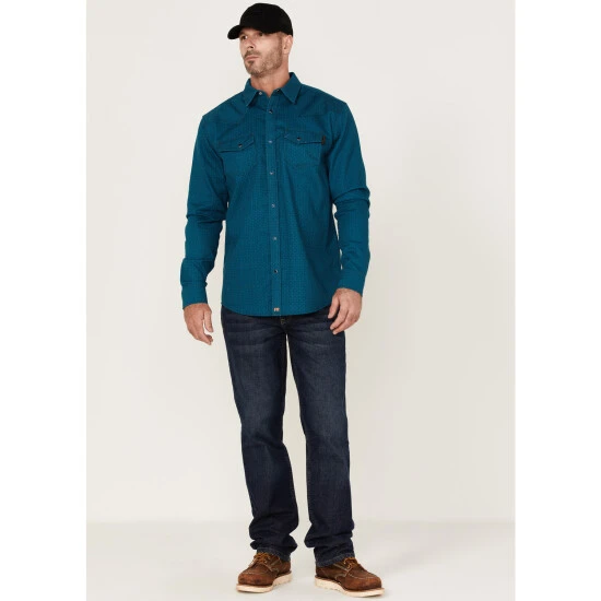Outlet ???? Cody James Men's FR Geo Print Long Sleeve Snap Work ???? Shirt Blue ✨ 2 Outlet ???? Cody James Men's FR Geo Print Long Sleeve Snap Work ???? Shirt Blue ✨ - Image 2