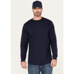 Budget ???? Cody James Men's FR Range Cowboys Graphic Long Sleeve Work T-Shirt Navy ⌛