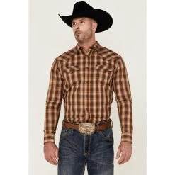Brand new ???? Cody James Men's Weekender Plaid Long Sleeve Snap Western ???? Shirt Brown ✔️