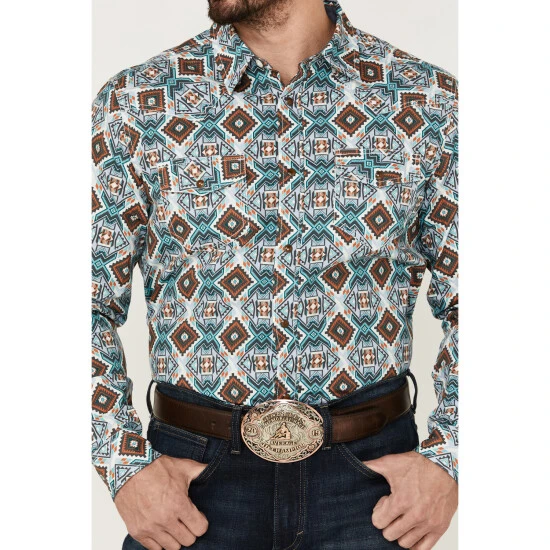 Cheap ???? Cody James Men's Great Plains Southwestern Print Long Sleeve Snap Western ???? Shirt Turquoise ???? 3 Cheap ???? Cody James Men's Great Plains Southwestern Print Long Sleeve Snap Western ???? Shirt Turquoise ???? - Image 3