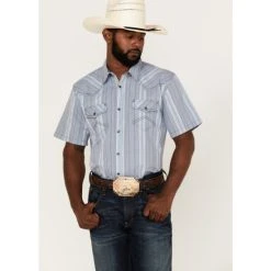 Buy ???? Cody James Men's Springs Vertical Stripe Short Sleeve Snap Western ???? Shirt Blue ????