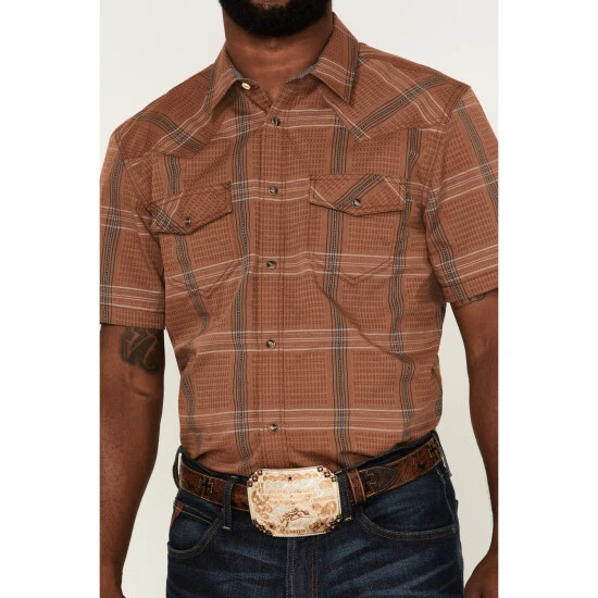 Best Sale ???? Cody James Men's Easl End Large Plaid Short Sleeve Snap Western ???? Shirt Brown ???? 3 Best Sale ???? Cody James Men's Easl End Large Plaid Short Sleeve Snap Western ???? Shirt Brown ???? - Image 3