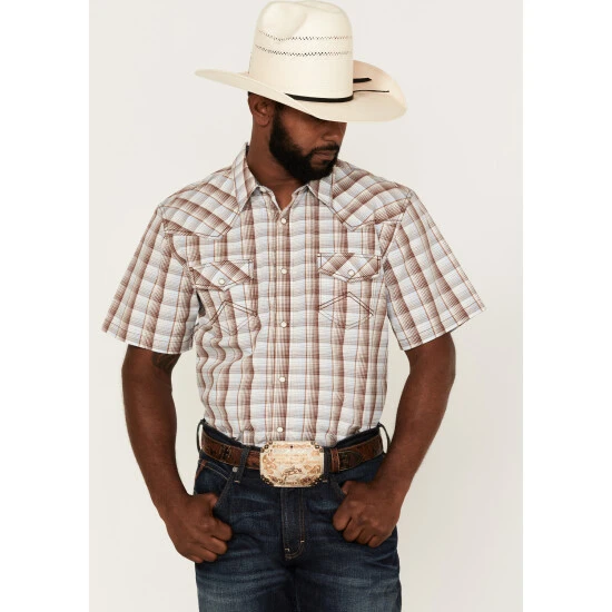 Budget ✔️ Cody James Men's Mount Vernon Small Plaid Short Sleeve Snap Western ???? Shirt Brown/blue ???? 1 Budget ✔️ Cody James Men's Mount Vernon Small Plaid Short Sleeve Snap Western ???? Shirt Brown/blue ????