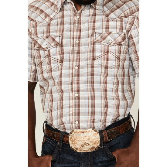 Budget ✔️ Cody James Men's Mount Vernon Small Plaid Short Sleeve Snap Western ???? Shirt Brown/blue ???? 3 Budget ✔️ Cody James Men's Mount Vernon Small Plaid Short Sleeve Snap Western ???? Shirt Brown/blue ???? - Image 3