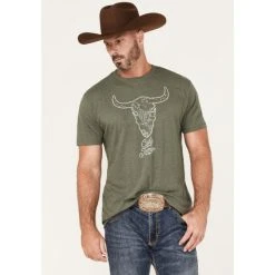 Best Sale ???? Cody James Men's Linear Scenic Longhorn Skull Graphic T-Shirt Olive ????