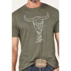 Best Sale ???? Cody James Men's Linear Scenic Longhorn Skull Graphic T-Shirt Olive ???? -Cody James -shop unnamed file 4348