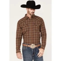 Deals ???? Cody James Men's Rusty Nail Plaid Print Long Sleeve Snap Western Flannel ???? Shirt Rust Copper ????