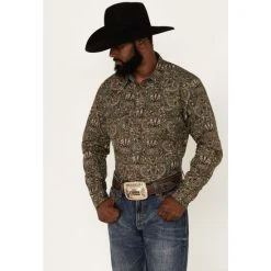 Hot Sale ???? Cody James Men's Rio Sonora Paisley Print Long Sleeve Snap Western ???? Shirt Brown ????