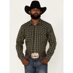Buy ⌛ Cody James Men's Douglas Fir Plaid Print Long Sleeve Snap Western ???? Shirt Green ????