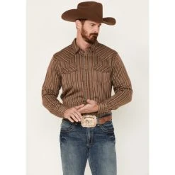Cheap ???? Cody James Men's Railway Striped Long Sleeve Snap Western ???? Shirt Brown ⭐