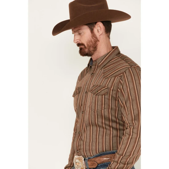 Cheap ???? Cody James Men's Railway Striped Long Sleeve Snap Western ???? Shirt Brown ⭐ 2 Cheap ???? Cody James Men's Railway Striped Long Sleeve Snap Western ???? Shirt Brown ⭐ - Image 2
