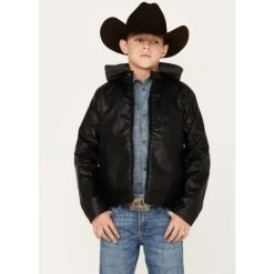 Flash Sale ???? Cody James Boys' Hooded Faux Leather Moto Jacket Black ⌛
