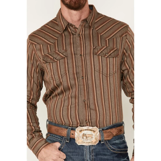 Cheap ???? Cody James Men's Railway Striped Long Sleeve Snap Western ???? Shirt Brown ⭐ 3 Cheap ???? Cody James Men's Railway Striped Long Sleeve Snap Western ???? Shirt Brown ⭐ - Image 3