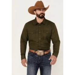 Best Sale ⭐ Cody James Men's Wooly Mammoth Solid Long Sleeve Snap Western ???? Shirt Olive ⌛