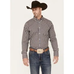 Hot Sale ???? Cody James Men's Wes Plaid Print Long Sleeve Button Down Stretch Western ???? Shirt Cream ????