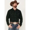 Best Sale ???? Cody James Men's Yucca Valley Plaid Print Long Sleeve Snap Western Flannel ???? Shirt Olive ✔️