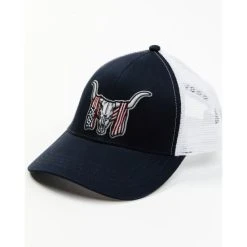 Hot Sale ???? Cody James Men's Long Horn Skull Flag Embroidered Mesh-Back Ball Cap Navy ✨