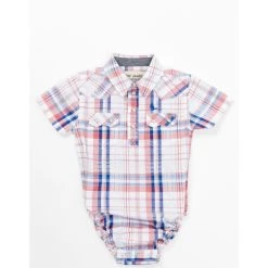Promo ???? Cody James Infant-Boys' Plaid Print Short Sleeve Western Snap Onesie White ⭐