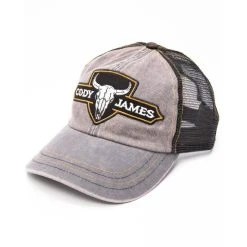 Outlet ???? Cody James Men's Bull Skull Patch Trucker Cap Grey ????