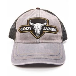 Outlet ???? Cody James Men's Bull Skull Patch Trucker Cap Grey ???? -Cody James -shop unnamed file 4620