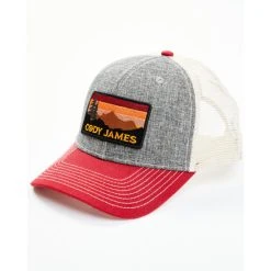 Outlet ???? Cody James Men's Red & Grey Sunset Logo Patch Mesh-Back Ball Cap ????