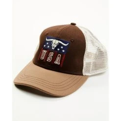 Wholesale ???? Cody James Men's Brown Longhorn USA Patch Mesh-Back Ball Cap ????