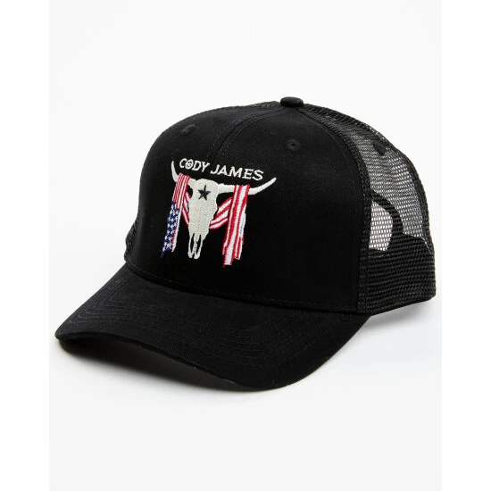 Brand new ⌛ Cody James Men's Embroidered Steer Head American Flag Mesh Back Ball Cap Black ⌛ 1 Brand new ⌛ Cody James Men's Embroidered Steer Head American Flag Mesh Back Ball Cap Black ⌛