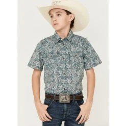 Deals ✔️ Cody James Boys' Paisley Print Short Sleeve Western ???? Shirt Blue ????