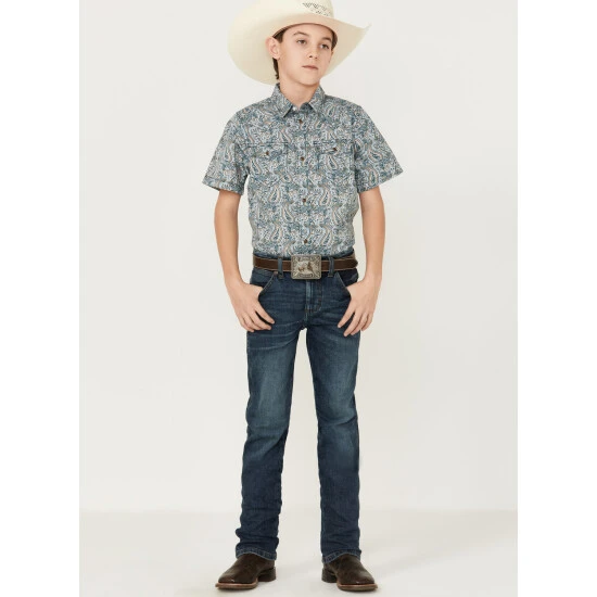 Deals ✔️ Cody James Boys' Paisley Print Short Sleeve Western ???? Shirt Blue ???? 2 Deals ✔️ Cody James Boys' Paisley Print Short Sleeve Western ???? Shirt Blue ???? - Image 2