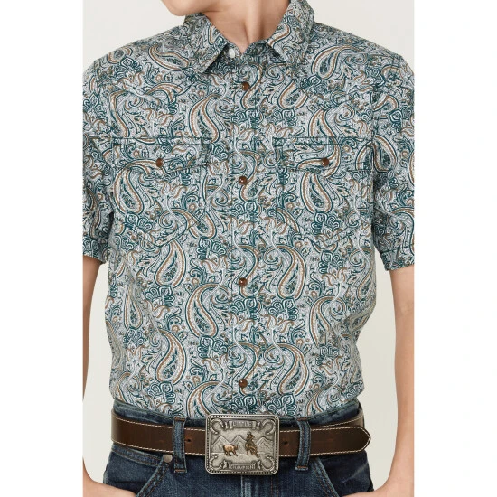 Deals ✔️ Cody James Boys' Paisley Print Short Sleeve Western ???? Shirt Blue ???? 3 Deals ✔️ Cody James Boys' Paisley Print Short Sleeve Western ???? Shirt Blue ???? - Image 3