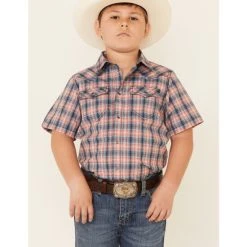 Coupon ⭐ Cody James Boys' Liberty Bell Large Dobby Plaid Short Sleeve Snap Western ???? Shirt Navy ????