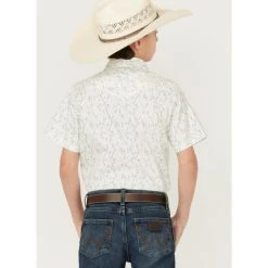 Promo ???? Cody James Boys' Wallpaper Print Short Sleeve Western Snap ???? Shirt Cream ???? -Cody James -shop unnamed file 4945