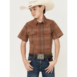 Top 10 ???? Cody James Boys' Plaid Print Short Sleeve Snap Western ???? Shirt Brown ❤️