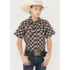 New ???? Cody James Boys' Medallion Print Short Sleeve Snap Western ???? Shirt Multi ????
