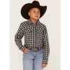 Buy ???? Cody James Boys' Gingham Print Long Sleeve Snap Western Flannel ???? Shirt Blue ????