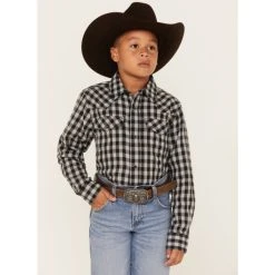 Buy ???? Cody James Boys' Gingham Print Long Sleeve Snap Western Flannel ???? Shirt Blue ????