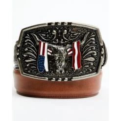 Best Sale ???? Cody James Men's Longhorn Americana Draped Flag Basketweave Buckle Belt Brown ????