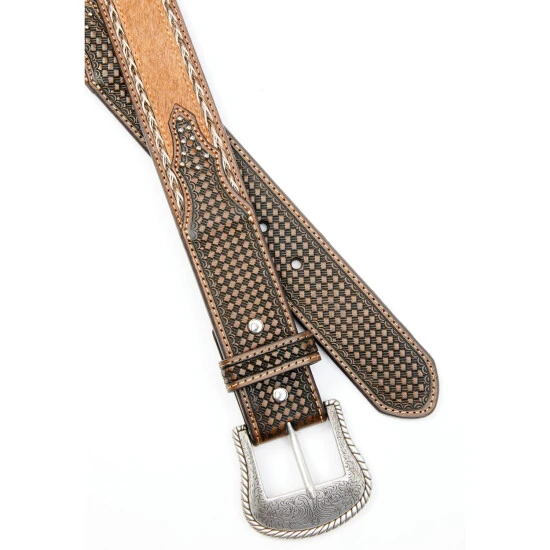 New ???? Cody James Men's Brown Hair-On Basketweave Studded Leather Belt ???? 2 New ???? Cody James Men's Brown Hair-On Basketweave Studded Leather Belt ???? - Image 2