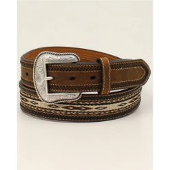 Discount ???? Cody James Men's Ribbon Inlay Horse Hair Lacing Western Belt Medium Brown ????