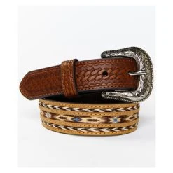 Best Sale ???? Cody James Boys' Light Brown Horse Hair Multicolored Inlay Belt Lt Brown ????